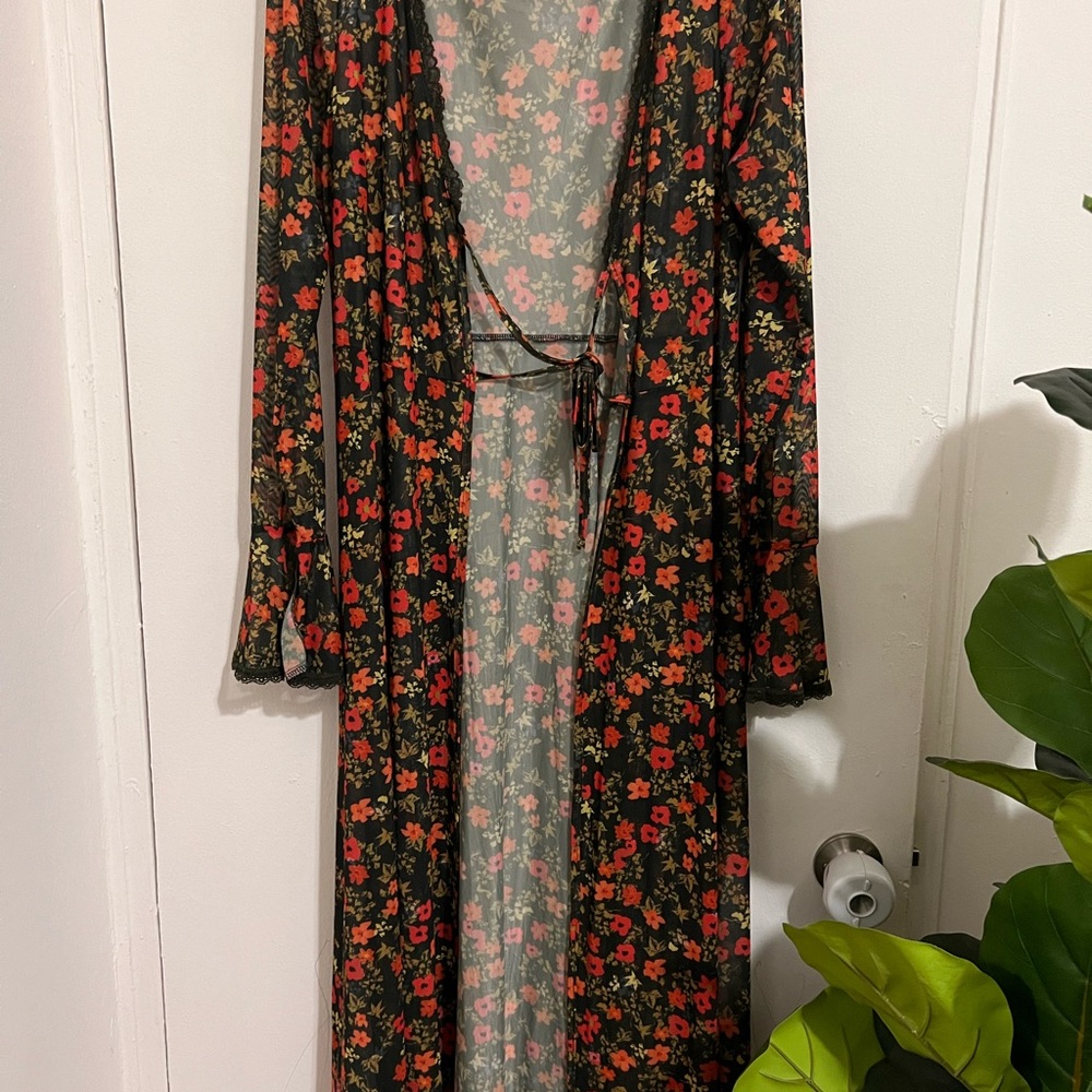 Black Sheer Floral Maxi Dress with Red Flowers - Picture 7 of 7